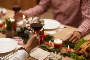 holiday dinner with wine